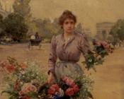 路易斯 玛丽 德 施莱佛 : A Flower Seller Near The Arc De Triomphe